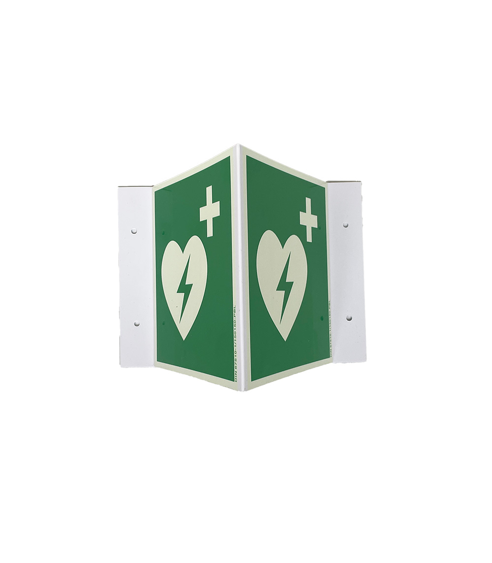 Hinweisschild AED nachleuchtend in Dreieckform